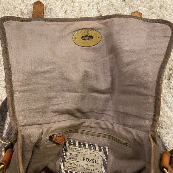 Fossil Vintage Reissue #54 Messenger Bag Crossbody Gray Brown Leather - Picture 8 of 10